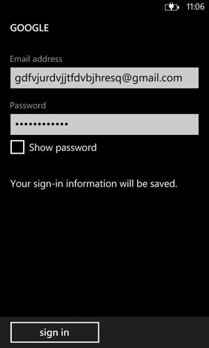 Insert fictitious account details. The important thing is that the email address ends in "@gmail.com". Tap "sign in".